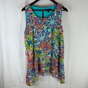 Melissa Paige Blouse Womens Large Multicolor Layered Sleeveless Geometric Floral